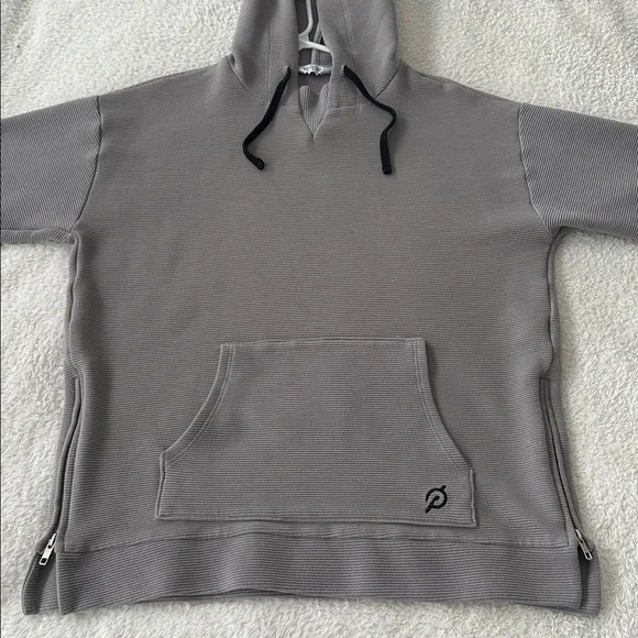 Peloton Gray Ribbed Pullover Hoodie Side Zip Split Hem Size M - Picture 9 of 13